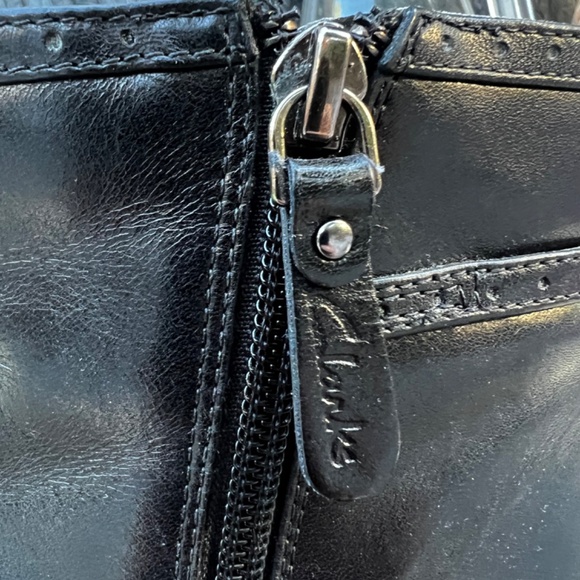 Clarks Leather Zipper Faux Buckle Heeled Ankle Boots